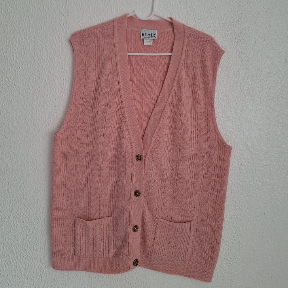 BLAIR WARREN VINTAGE Soft Pink V-Neck Sweater Made USA